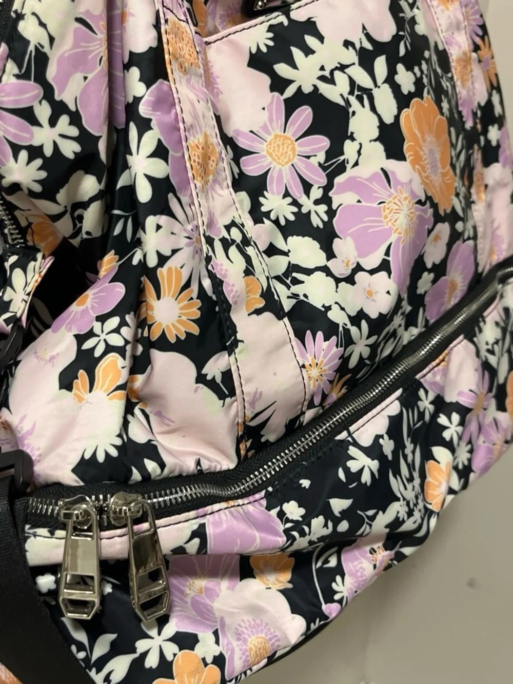 MsddennGirl weekend Bag — Black with Lilac & Peach Flowers
